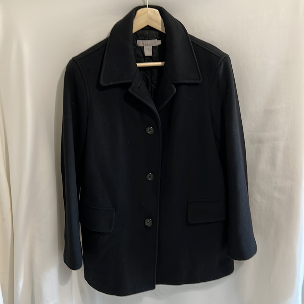 J. Crew Medium Wool Blend Jacket Long Sleeve Pea Coat Button Front Black Pockets